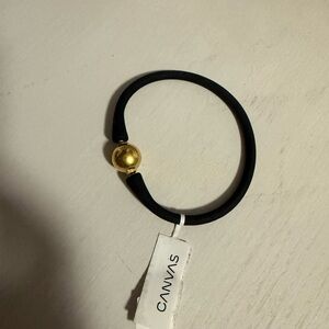 Canvas Black Rubber Bracelet with Gold Accent